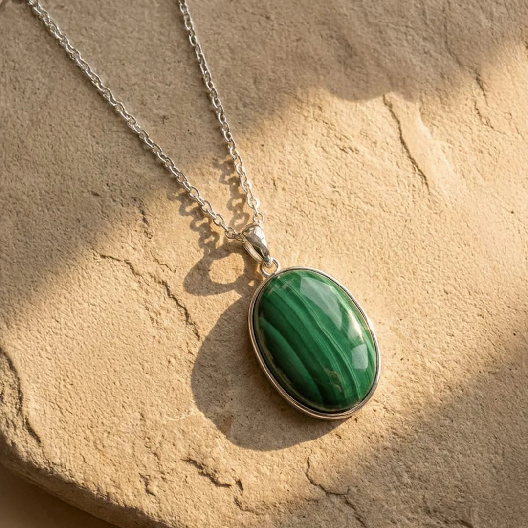 Pendentif en Malachite & Argent - Vitalité Luxuriante