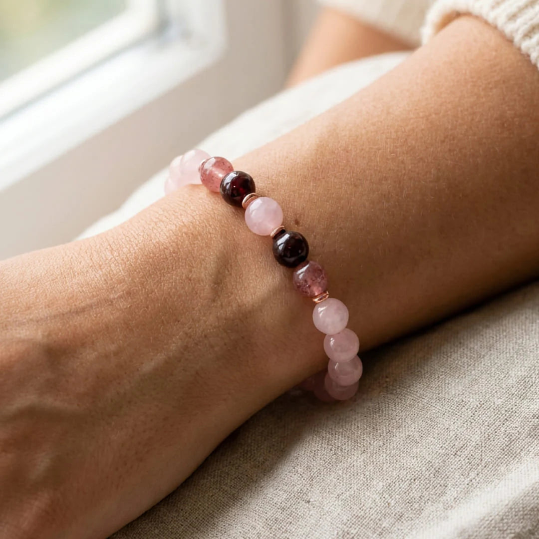 Bracelet en Quartz Rose, Grenat & Quartz Fraise - Promesse d'Amour