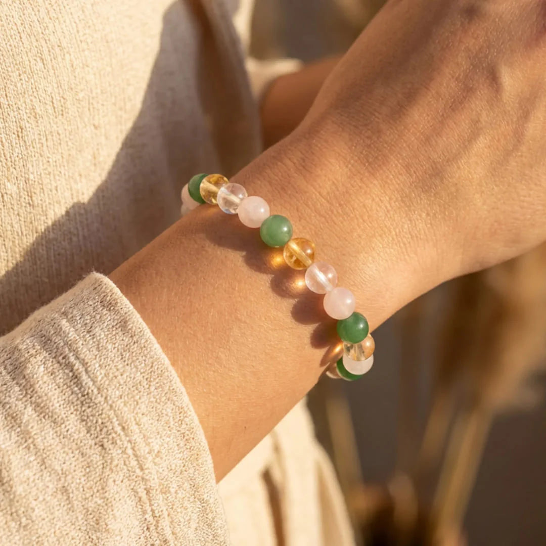 Bracelet en Aventurine, Citrine, Quartz Rose & Cristal Clair - Chance & Opportunité
