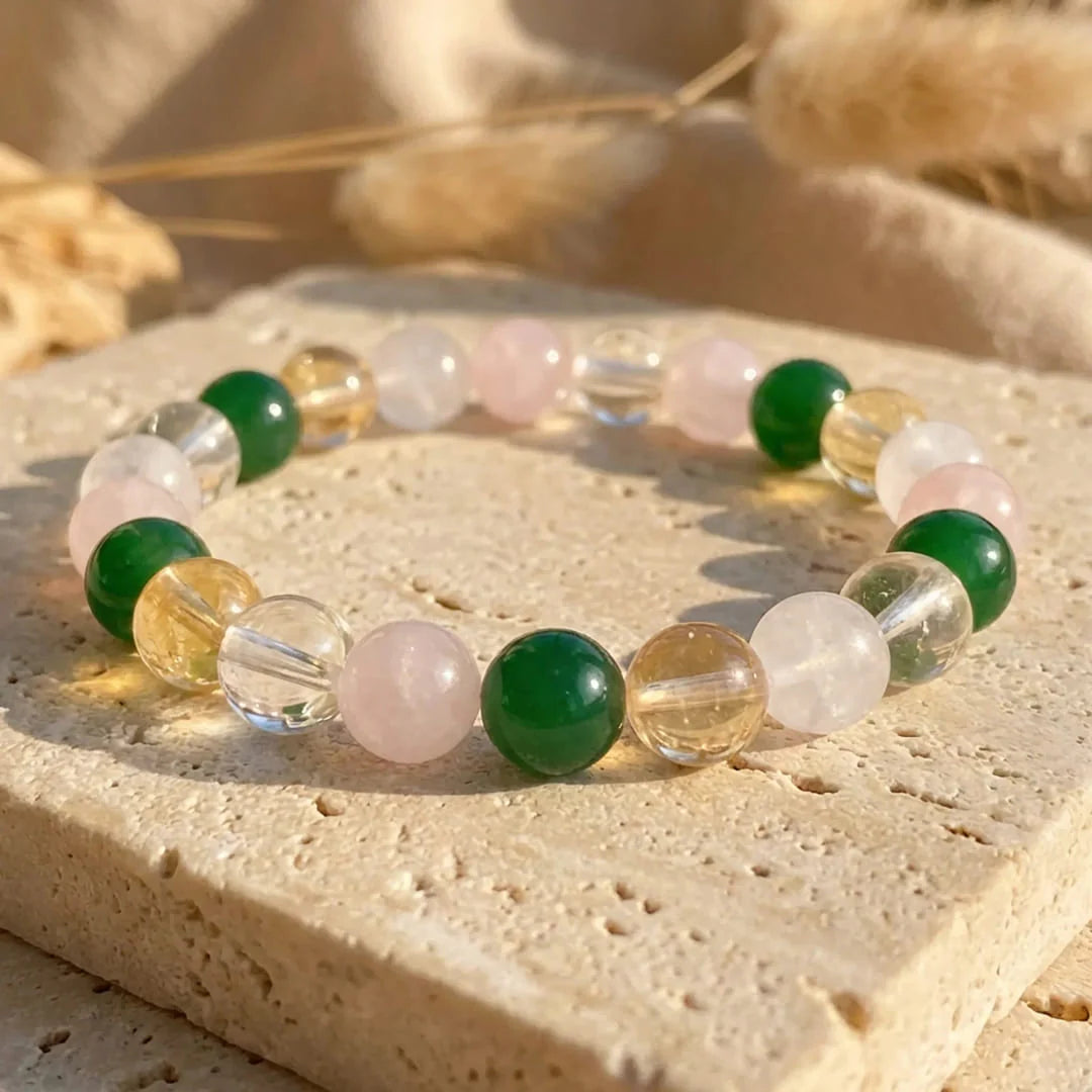 Bracelet en Aventurine, Citrine, Quartz Rose & Cristal Clair - Chance & Opportunité