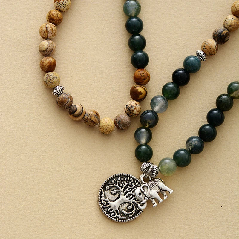 Bracelet Mala en Agate Mousse & Jaspe Paysage - Énergie Originelle