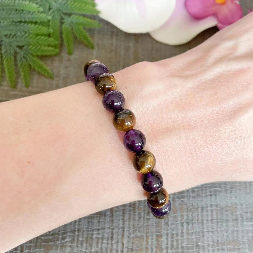 Bracelet "Libération" en Oeil de Tigre & Améthyste