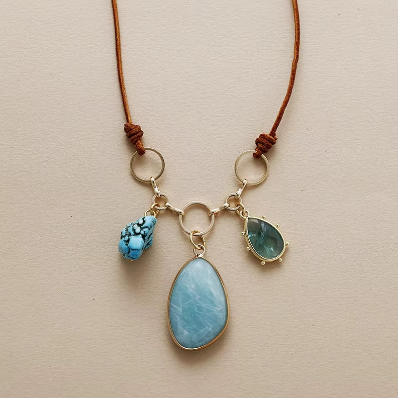 Collier "Voie Intérieure" en Turquoise, Fluorite & Amazonite