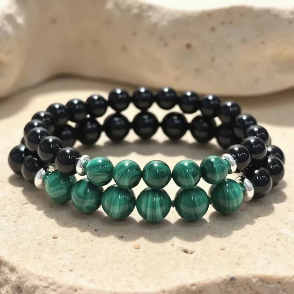 Bracelet en Malachite & Tourmaline Noire - Équilibre Essentiel