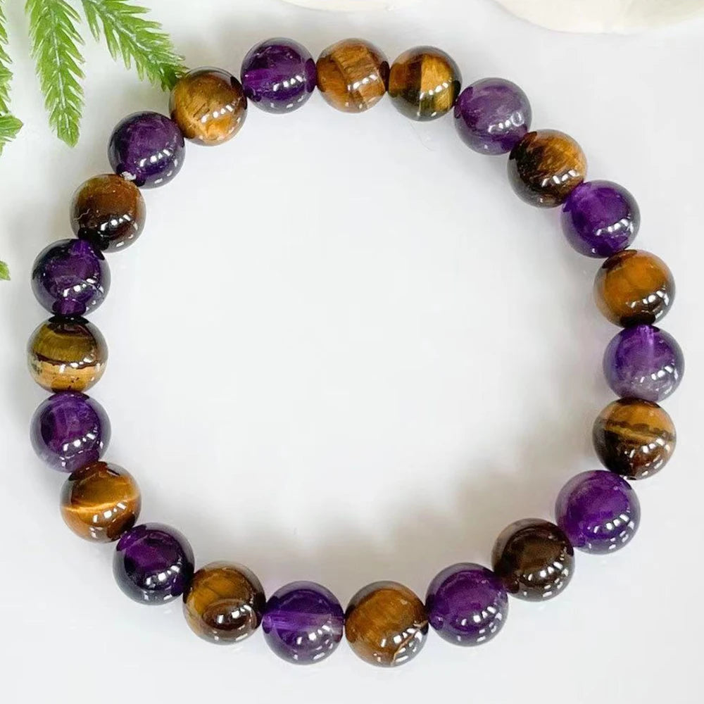 Bracelet "Libération" en Oeil de Tigre & Améthyste