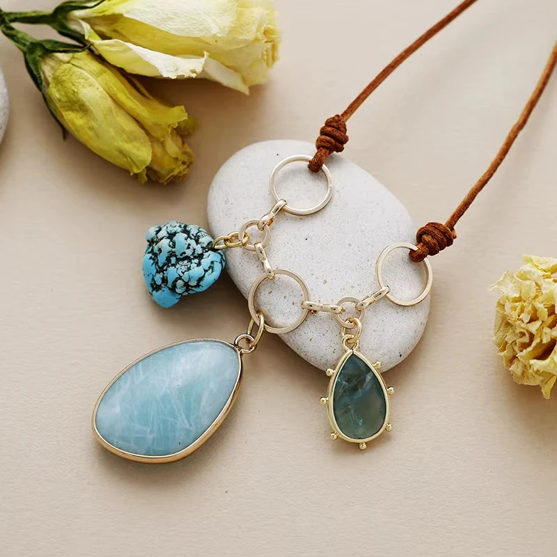 Collier "Voie Intérieure" en Turquoise, Fluorite & Amazonite
