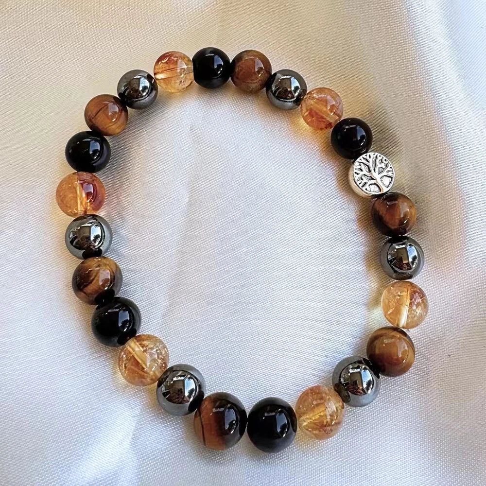 Bracelet en Citrine, Hématite, Oeil de Tigre & Obsidienne - Élan de Lumière