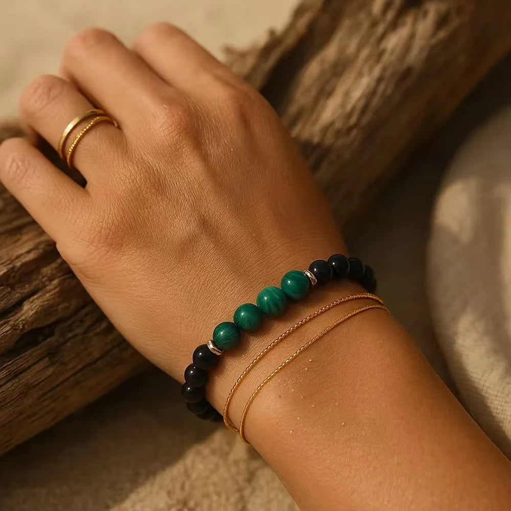 Bracelet en Malachite & Tourmaline Noire - Équilibre Essentiel
