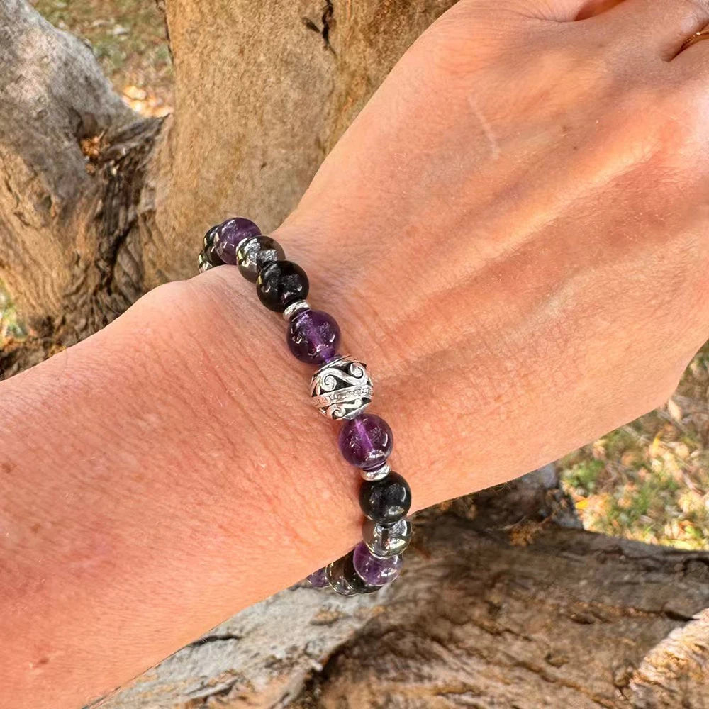 Bracelet en Améthyste, Obsidienne & Hématite - Bouclier Émotionnel