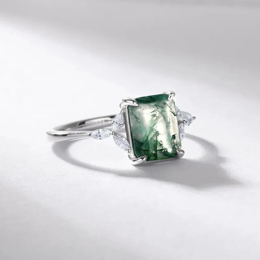 Bague en Agate Mousse & Argent - Verdure Sacrée