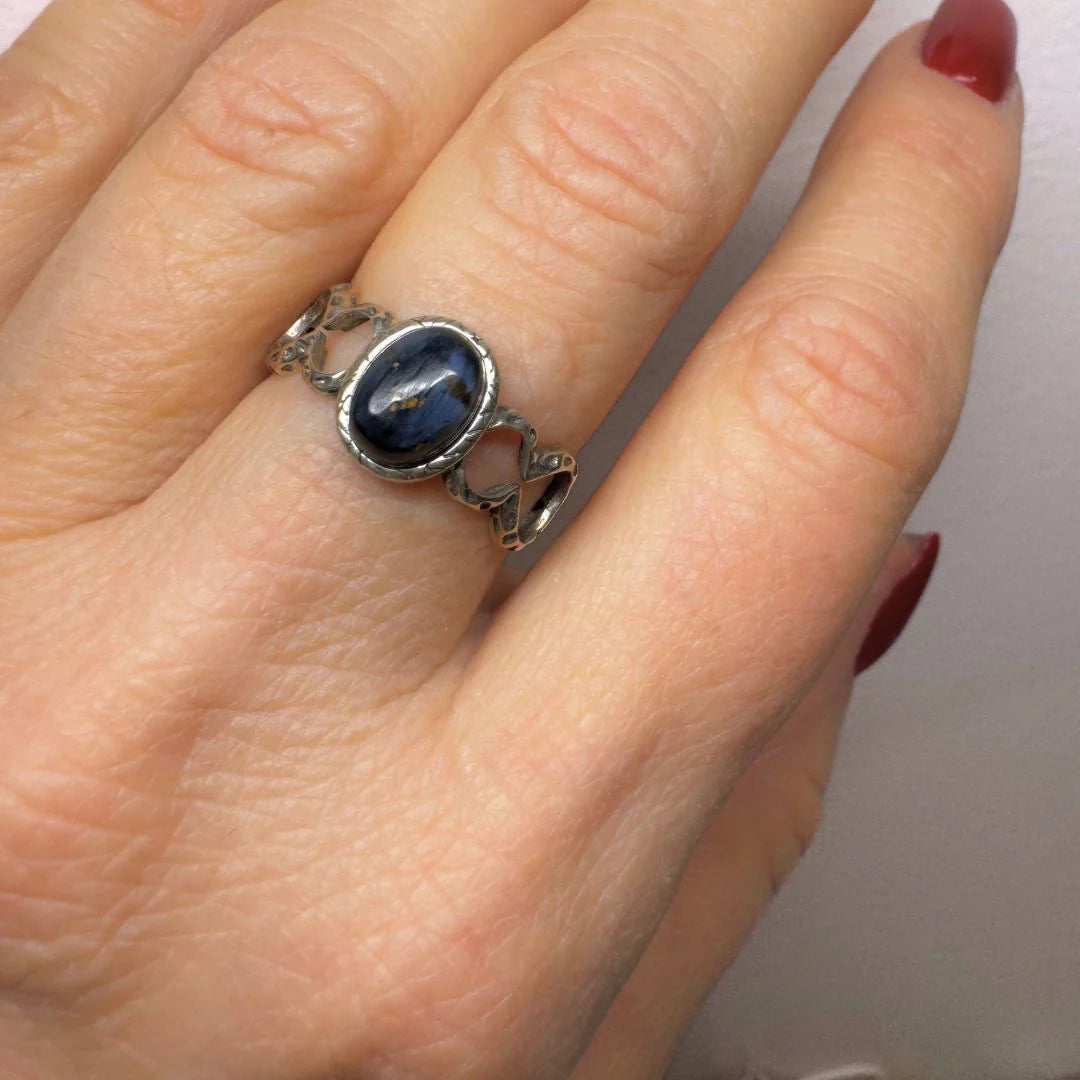 Bague Ajustable "Tumulte Bleu" en Piétersite