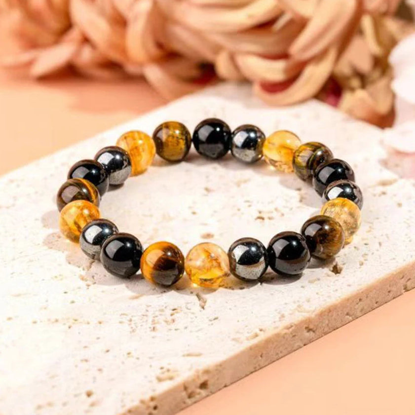 Bracelet en Citrine, Oeil de Tigre & Tourmaline Noire - Intensité Retrouvée