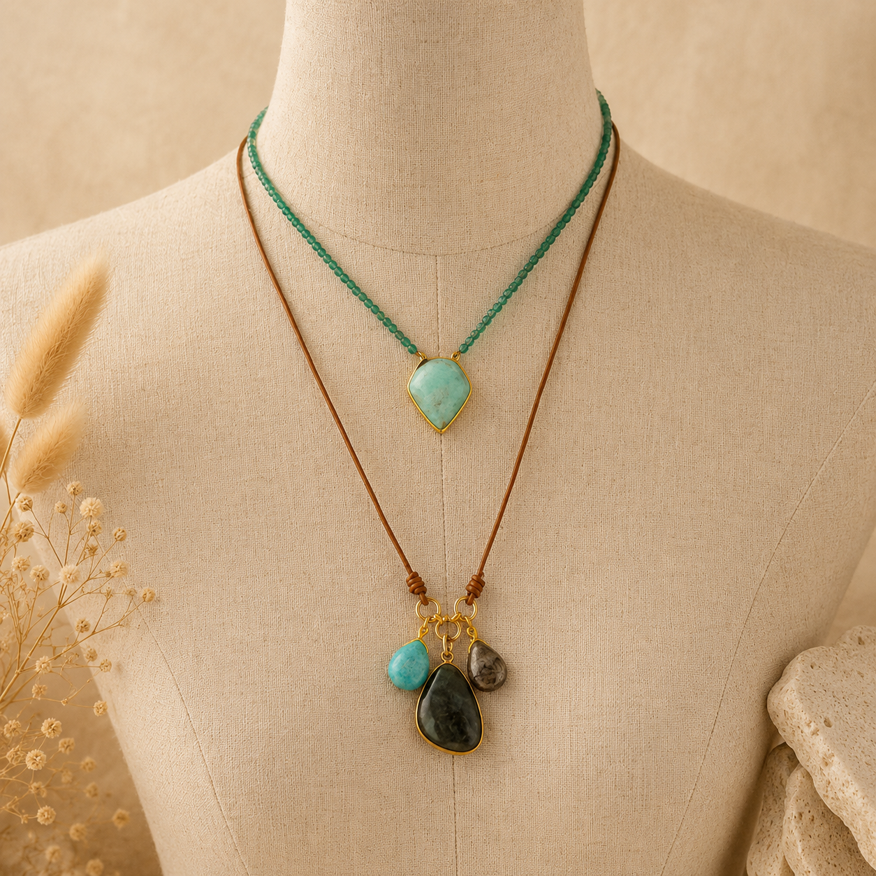 Collier en Amazonite, Labradorite & Pyrite - Trinité Céleste