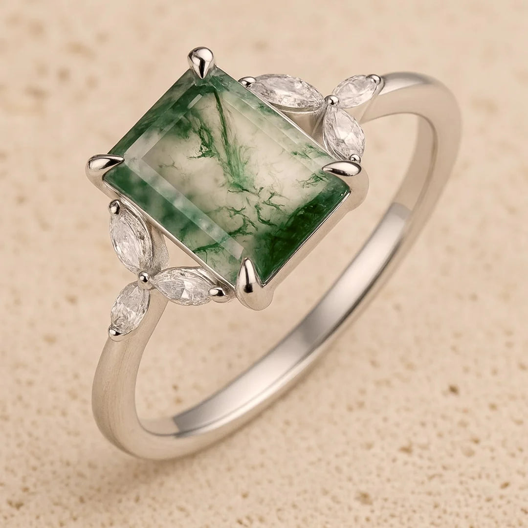 Bague en Agate Mousse & Argent - Verdure Sacrée