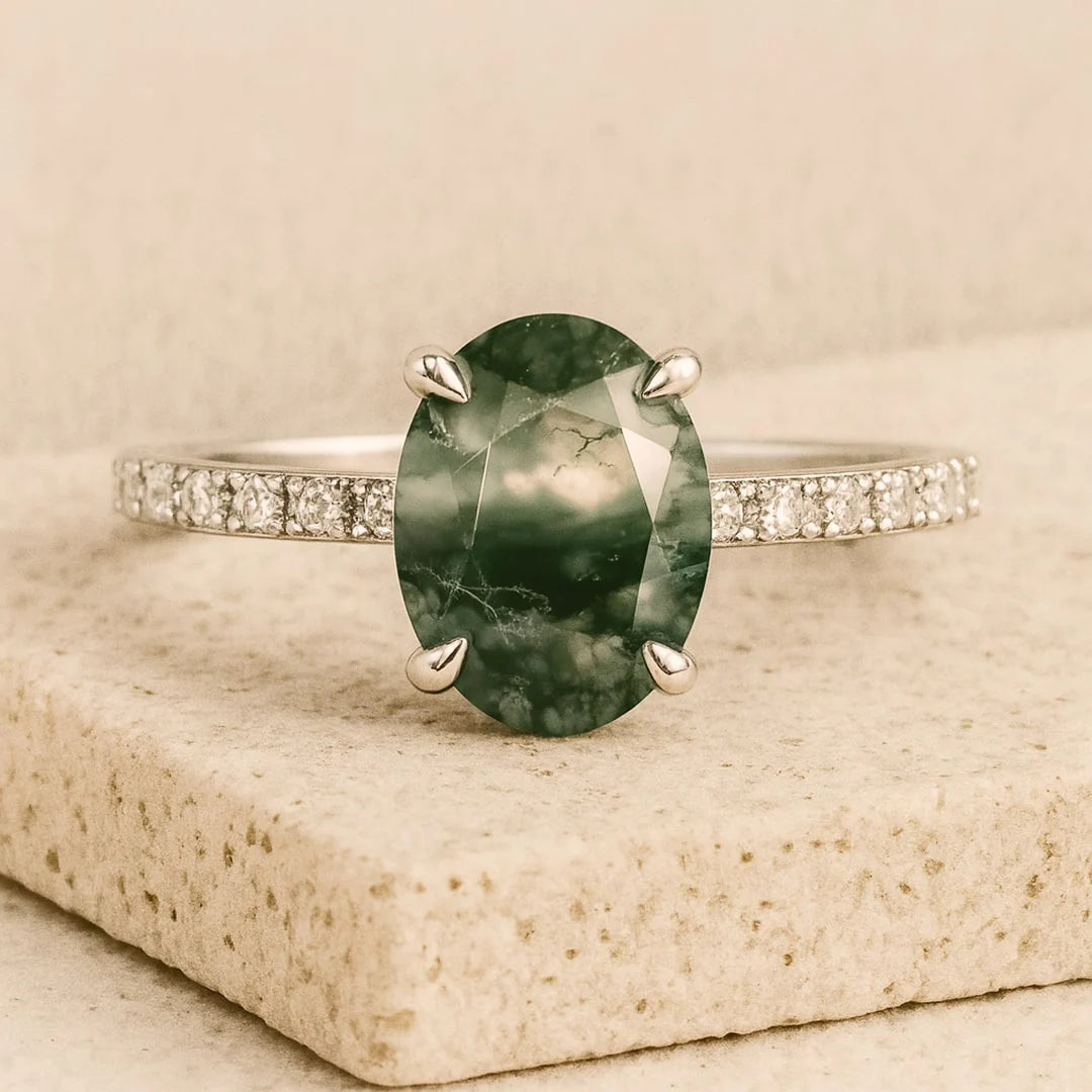 Bague en Agate Mousse & Argent - Orëa