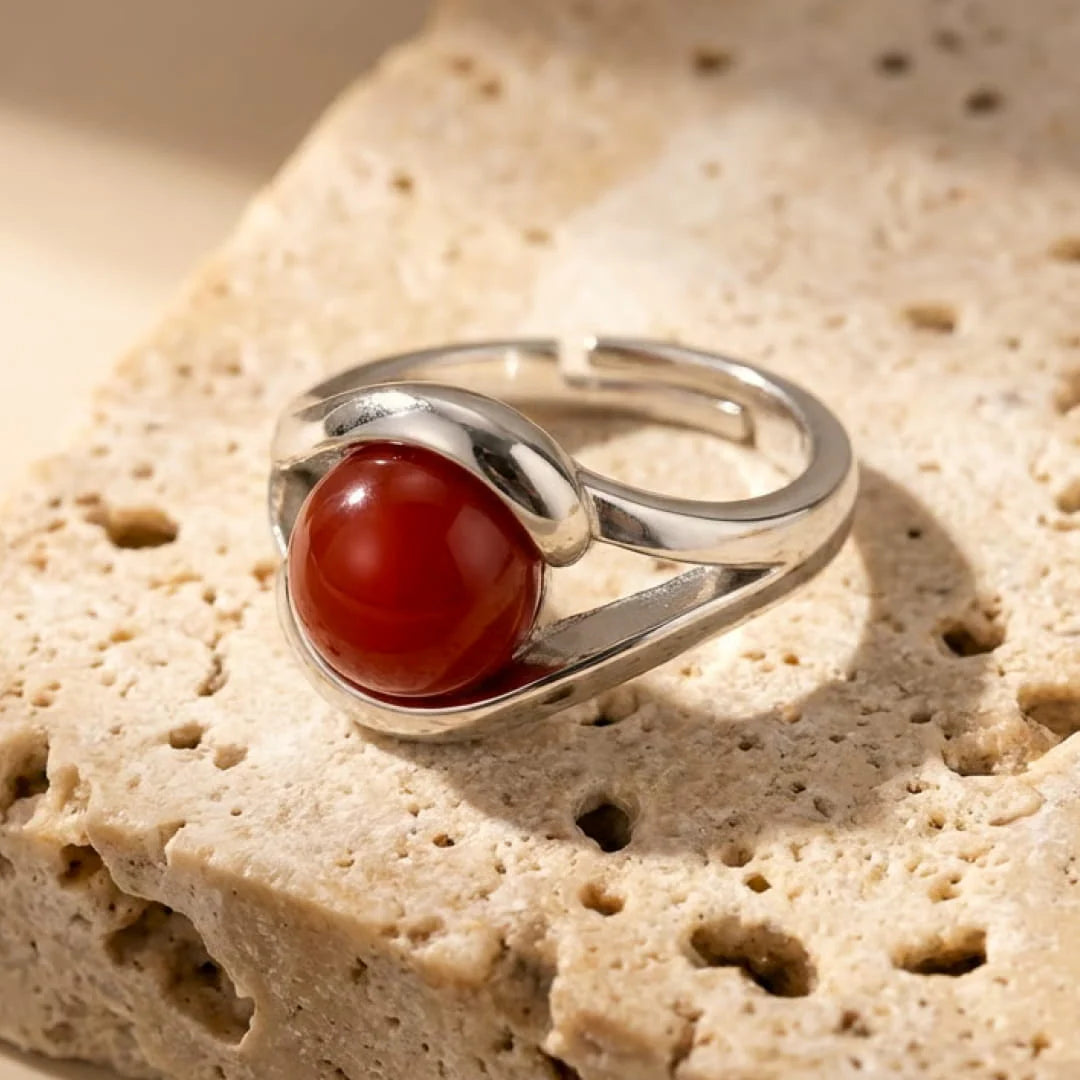 Bague Ajustable en Agate Rouge - Aura Ecarlate