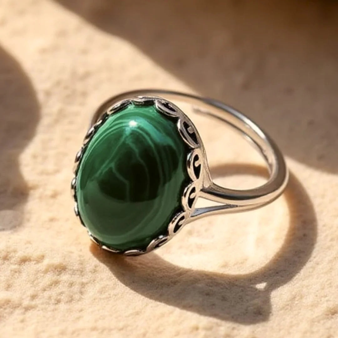 Bague Ajustable "Oasis Intérieure" en Malachite