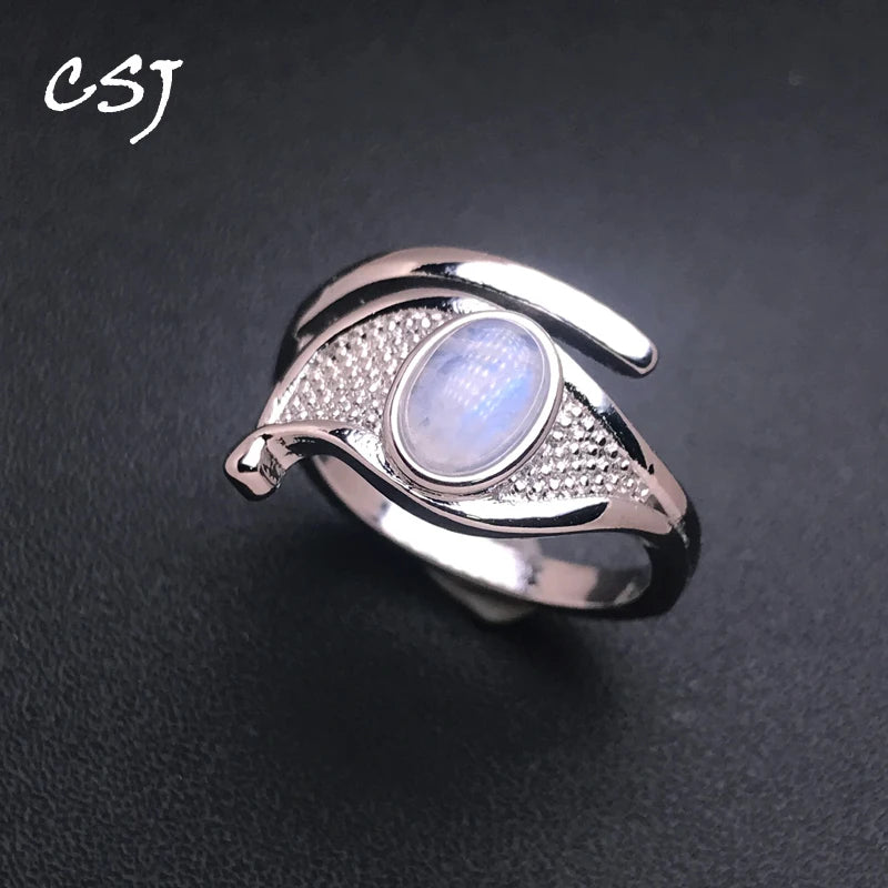 Bague Ajustable "Fréquence Pure" en Labradorite Blanche
