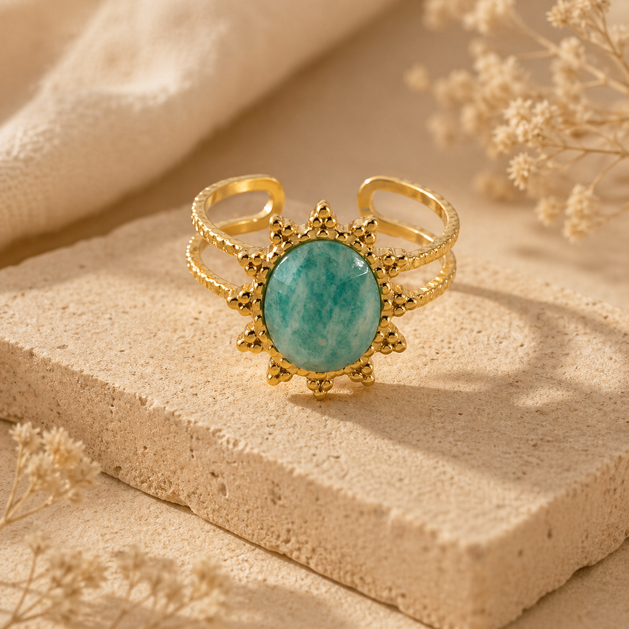 Bague Anti-Stress en Amazonite - Lumière Florale