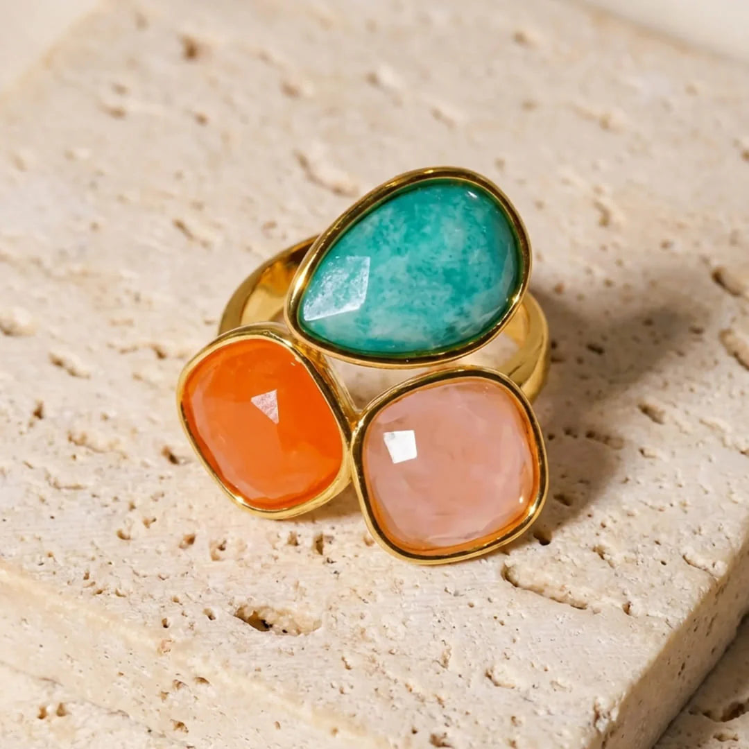 Bague en Amazonite, Aventurine Orange & Quartz Rose - Santéa