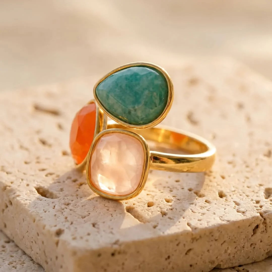 Bague en Amazonite, Aventurine Orange & Quartz Rose - Santéa