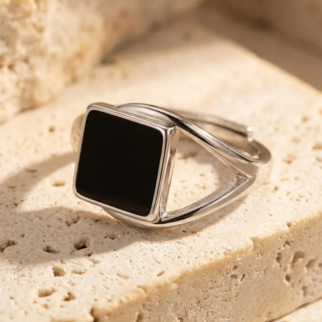 Bague Ajustable en Onyx Noir - Equilibre Absolu