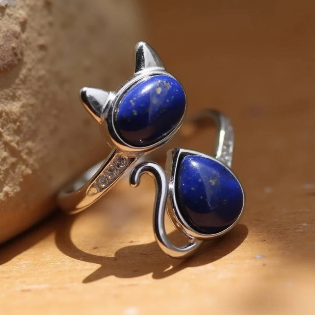 Bague "Esprit du Chat" en Lapis Lazuli & Argent