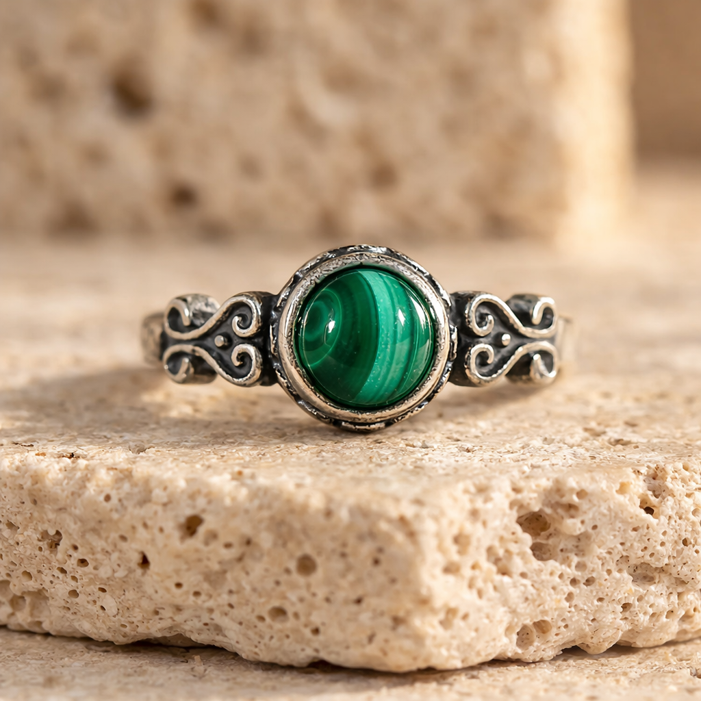 Bague Ajustable en Malachite & Argent - Vert Epris