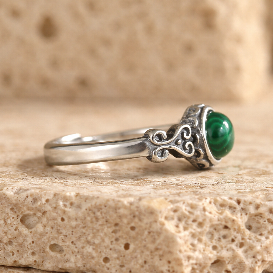 Bague Ajustable en Malachite & Argent - Vert Epris