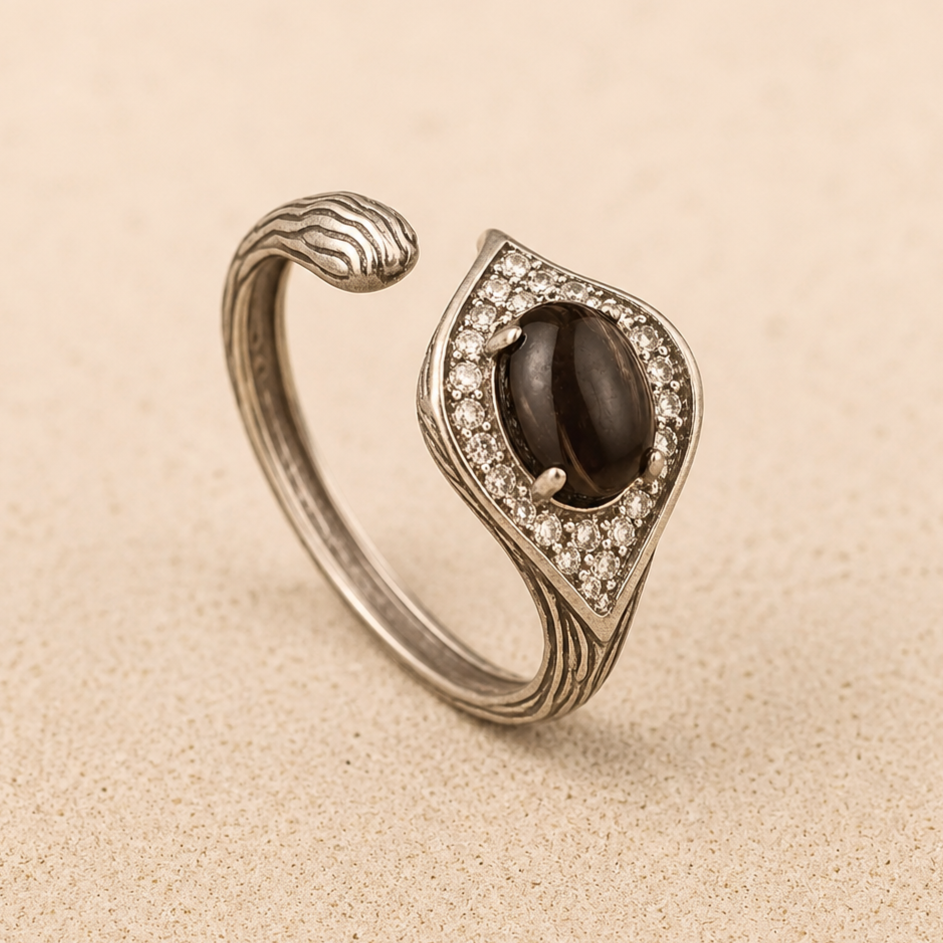 Bague en Obsidienne Dorée & Argent - Dhairya