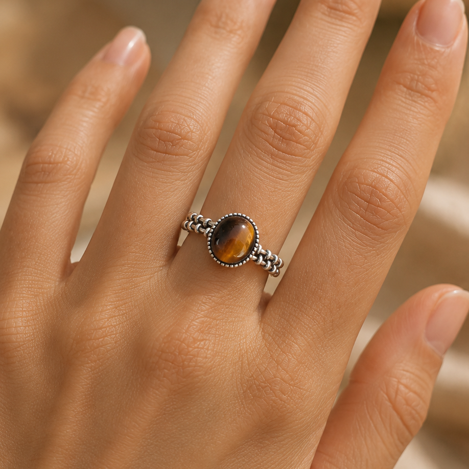 Bague en Œil de Tigre - Confiance Profonde