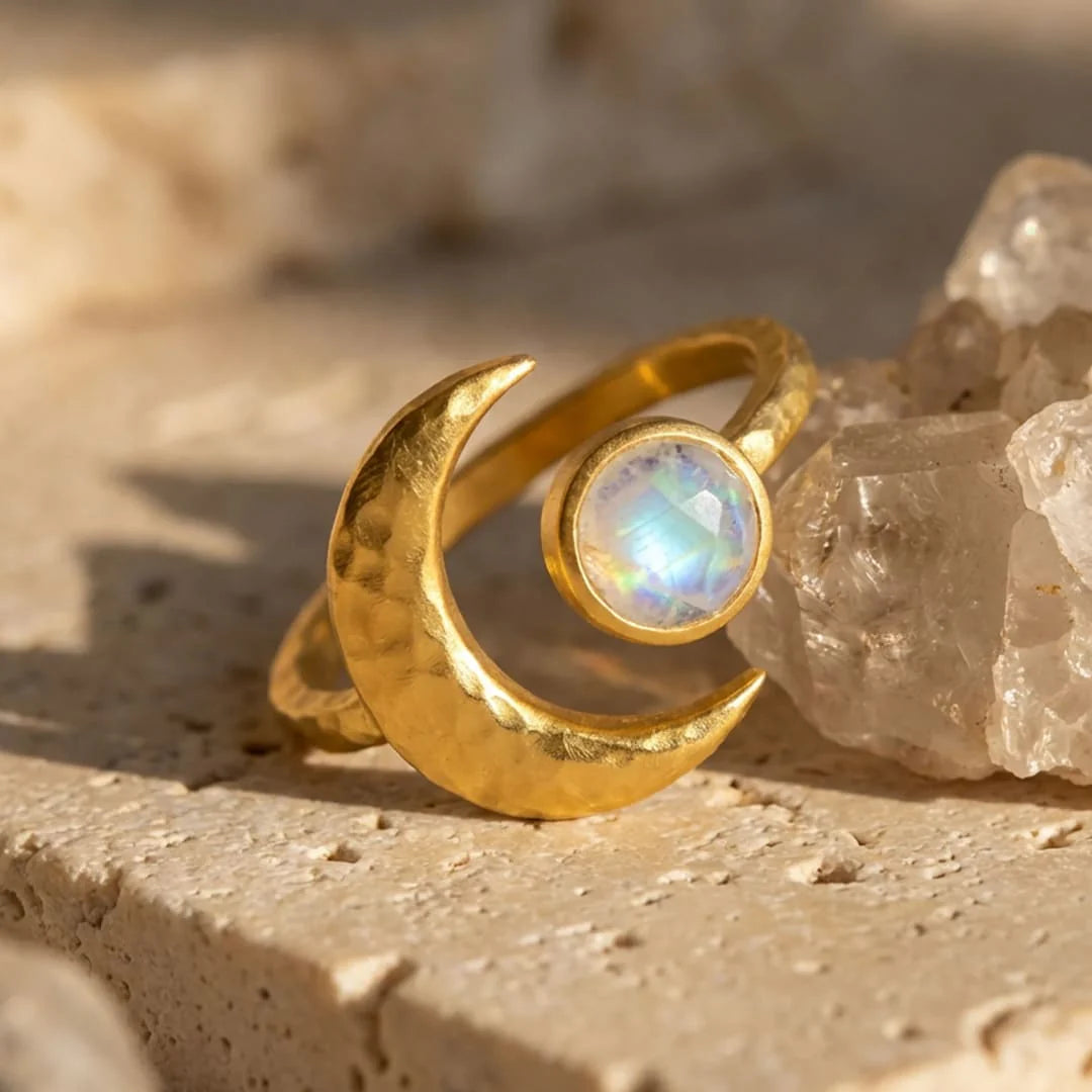 Bague  Ajustable en Pierre de Lune - Clair de Lune