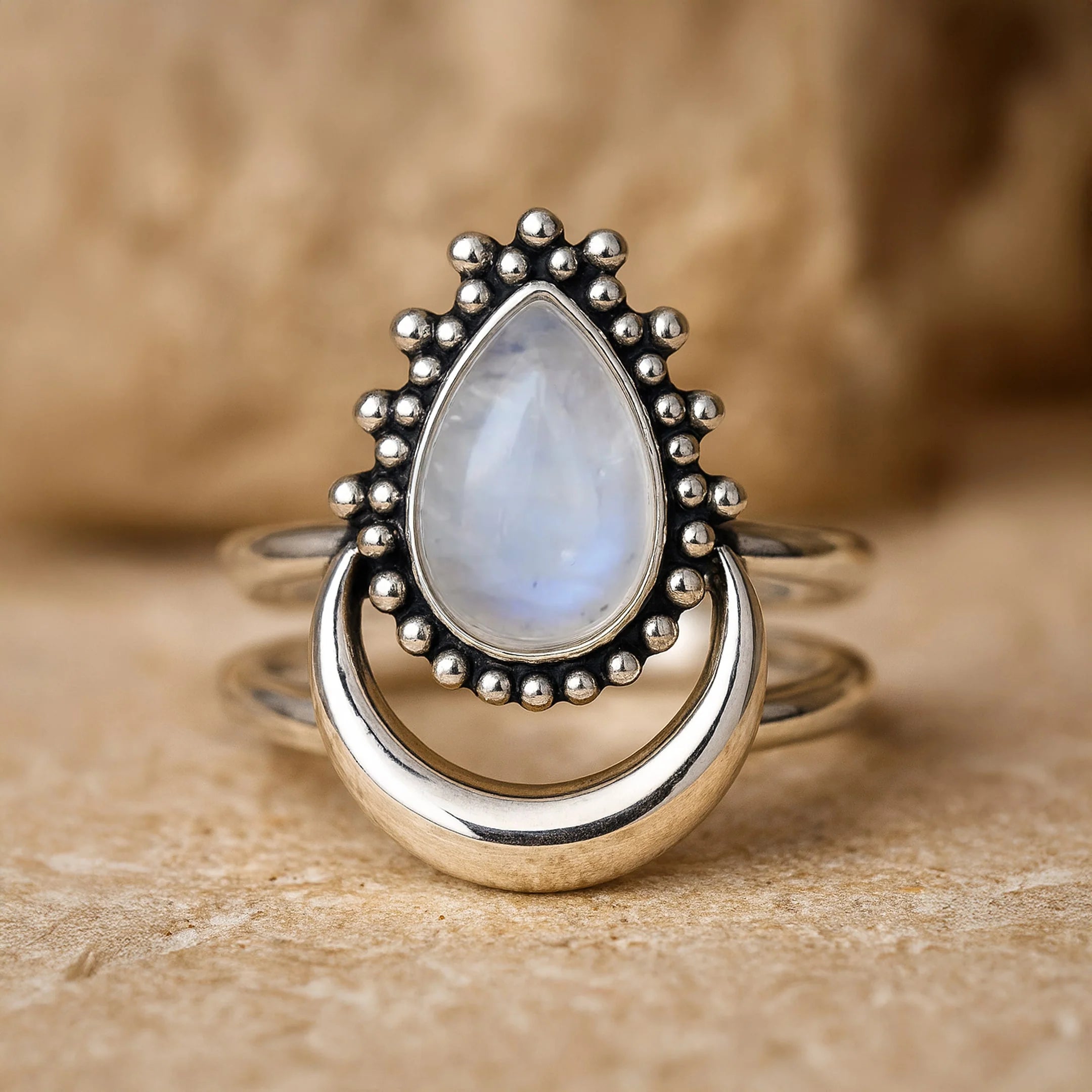 Bague en Pierre de Lune & Argent - Lune des Sens