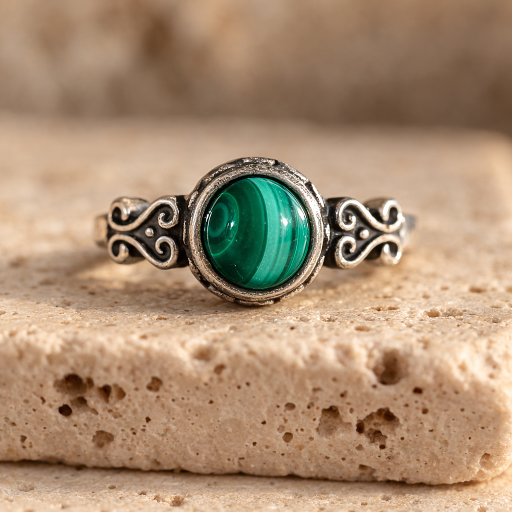 Bague Ajustable en Malachite & Argent - Vert Epris