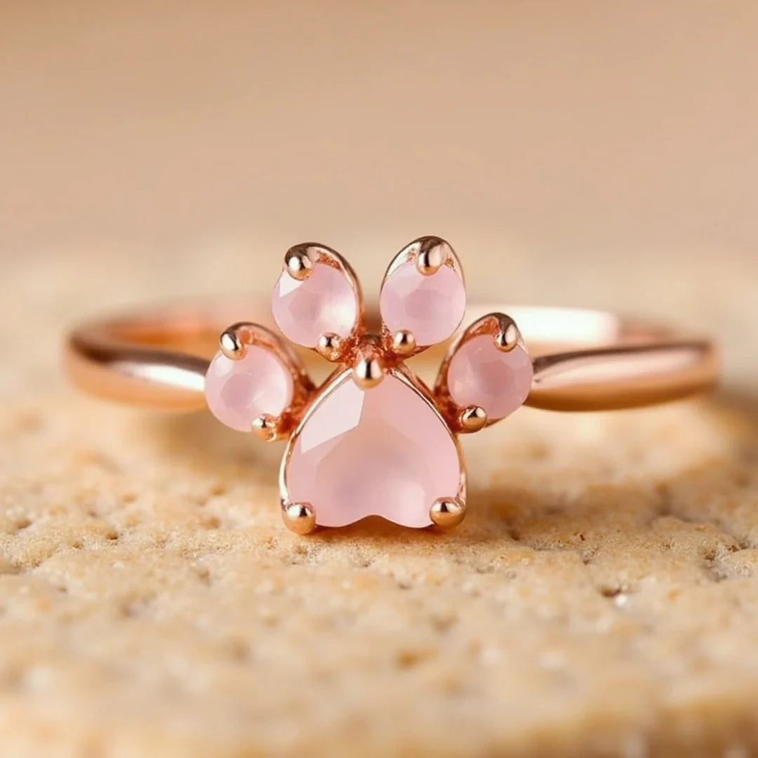 Bague Ajustable "Patte d’Amour" en Quartz Rose