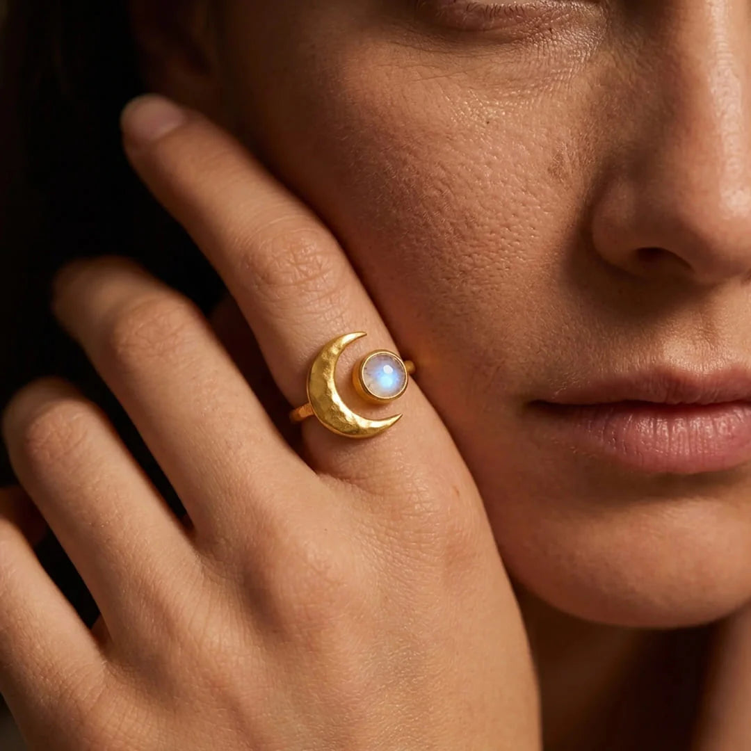 Bague  Ajustable en Pierre de Lune - Clair de Lune