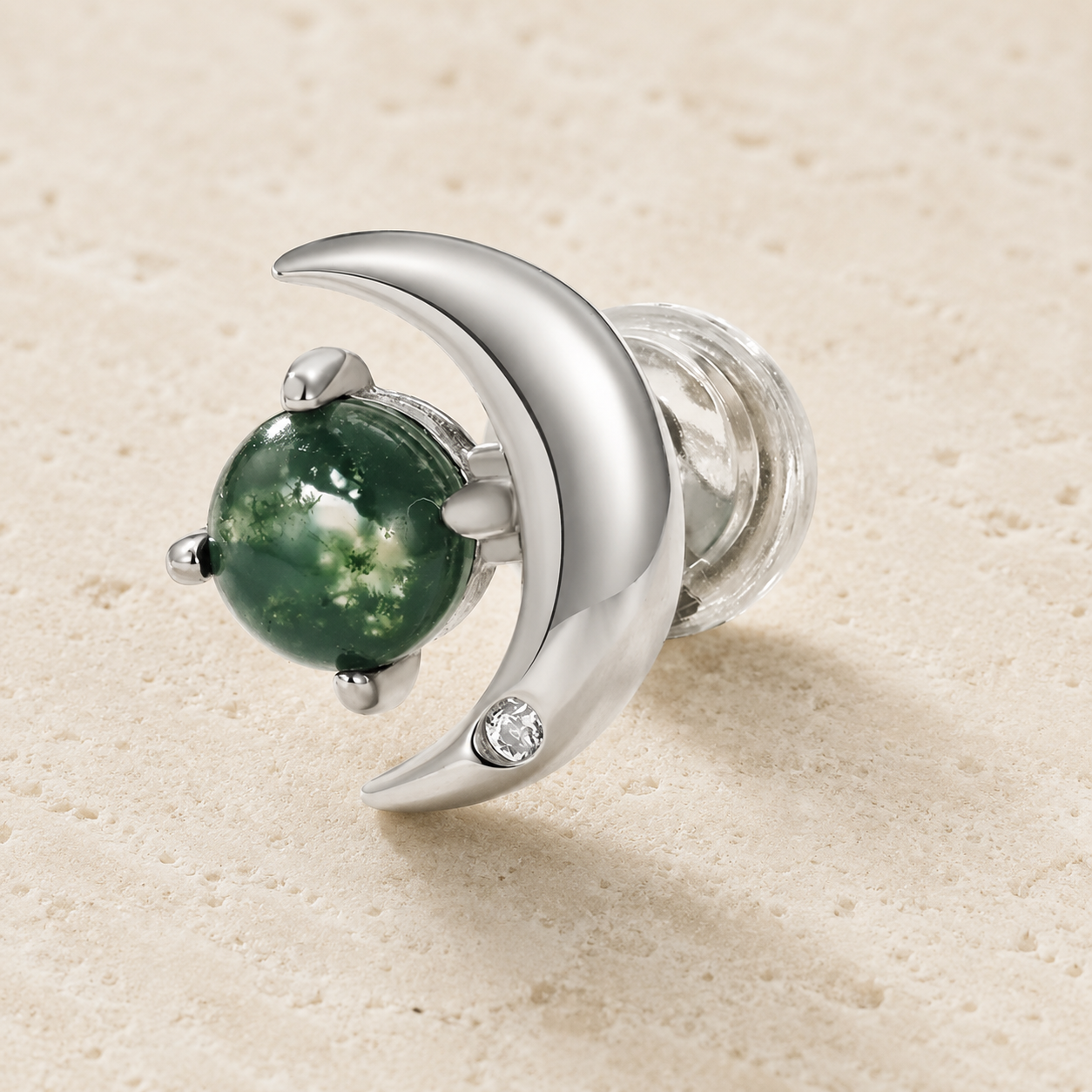 Boucles d'Oreilles en Agate Mousse & Argent - Intuition Lunaire