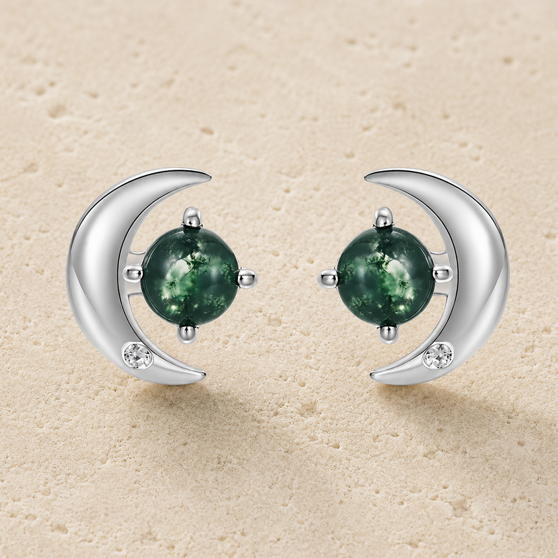 Boucles d'Oreilles en Agate Mousse & Argent - Intuition Lunaire