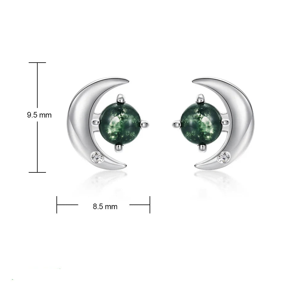 Boucles d'Oreilles "Intuition Lunaire" en Agate Mousse & Argent