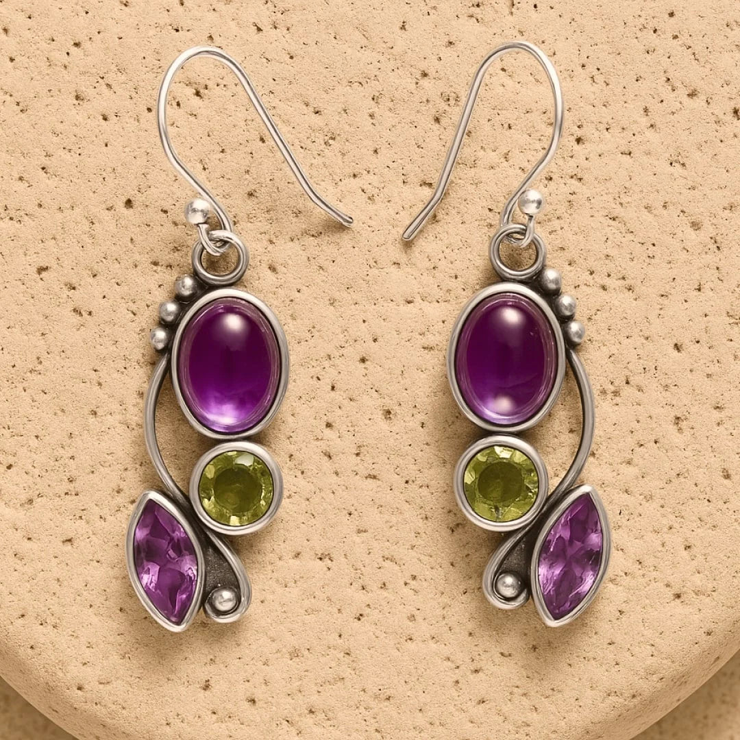Boucles d'Oreilles "Écho de la Source" en Améthyste & Péridot