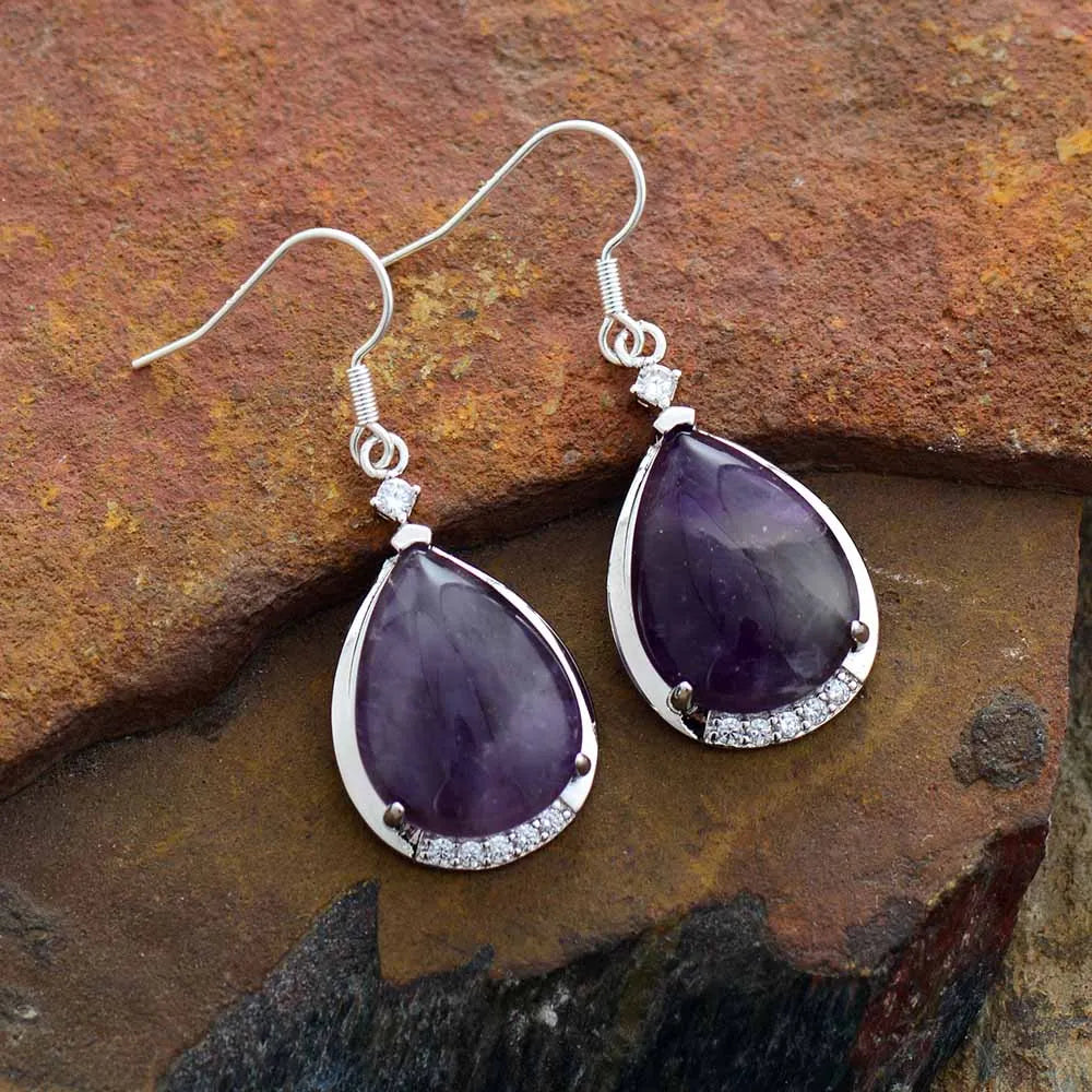 Boucles d'Oreilles "Goutte d'Eau" en Améthyste