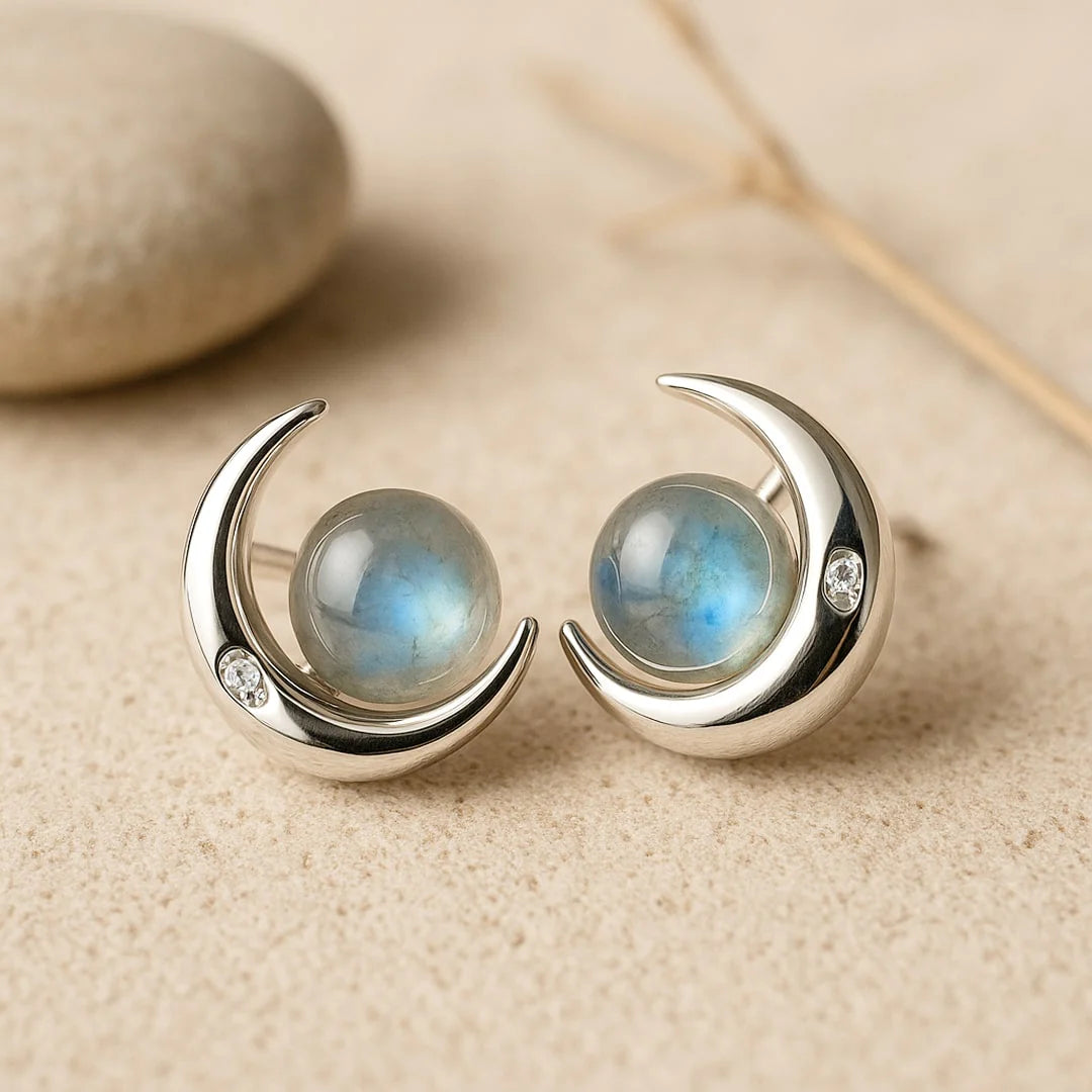 Boucles d'Oreilles "Lunes d'Orion" en Labradorite & Argent