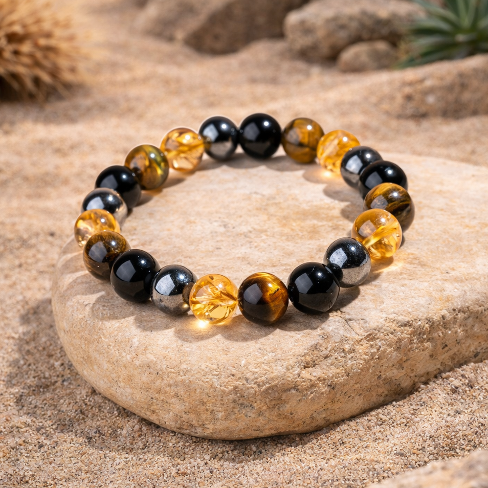 Bracelet en Citrine, Oeil de Tigre & Tourmaline Noire - Intensité Retrouvée