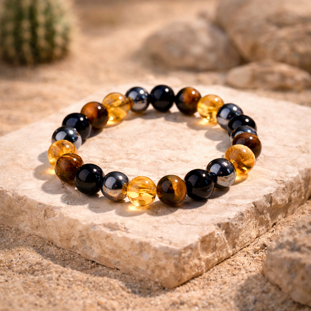 Bracelet en Citrine, Oeil de Tigre & Tourmaline Noire - Intensité Retrouvée