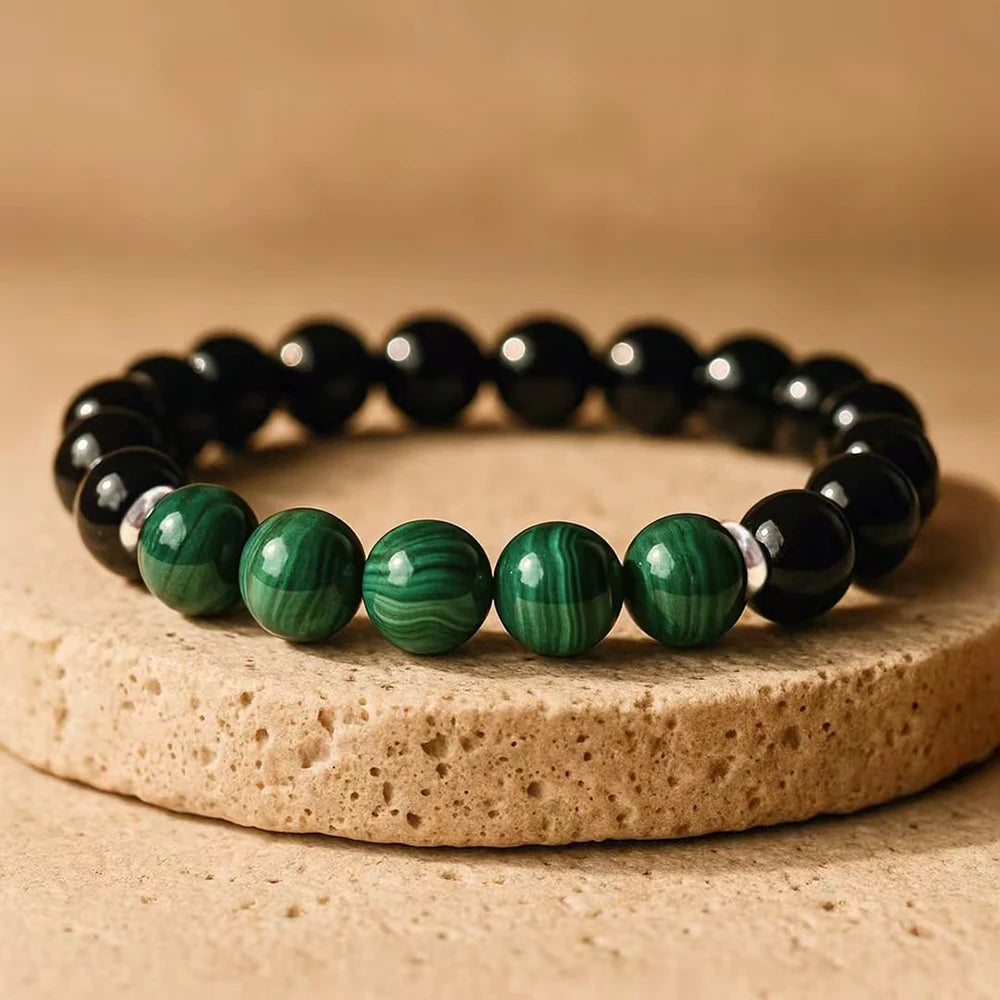 Bracelet en Malachite & Tourmaline Noire - Équilibre Essentiel
