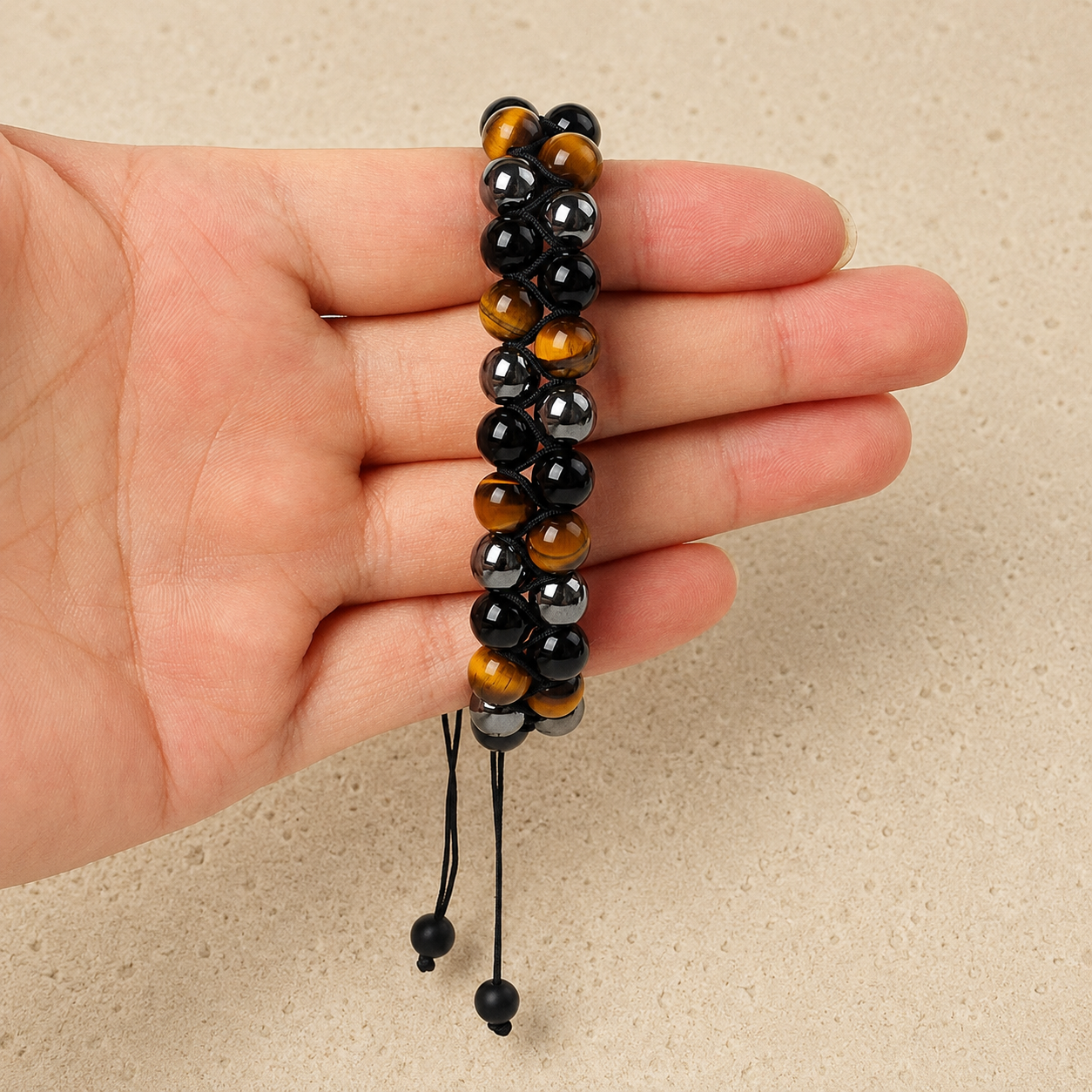 Bracelet en Obsidienne, Hématite & Oeil de Tigre - Bouclier Tellurique