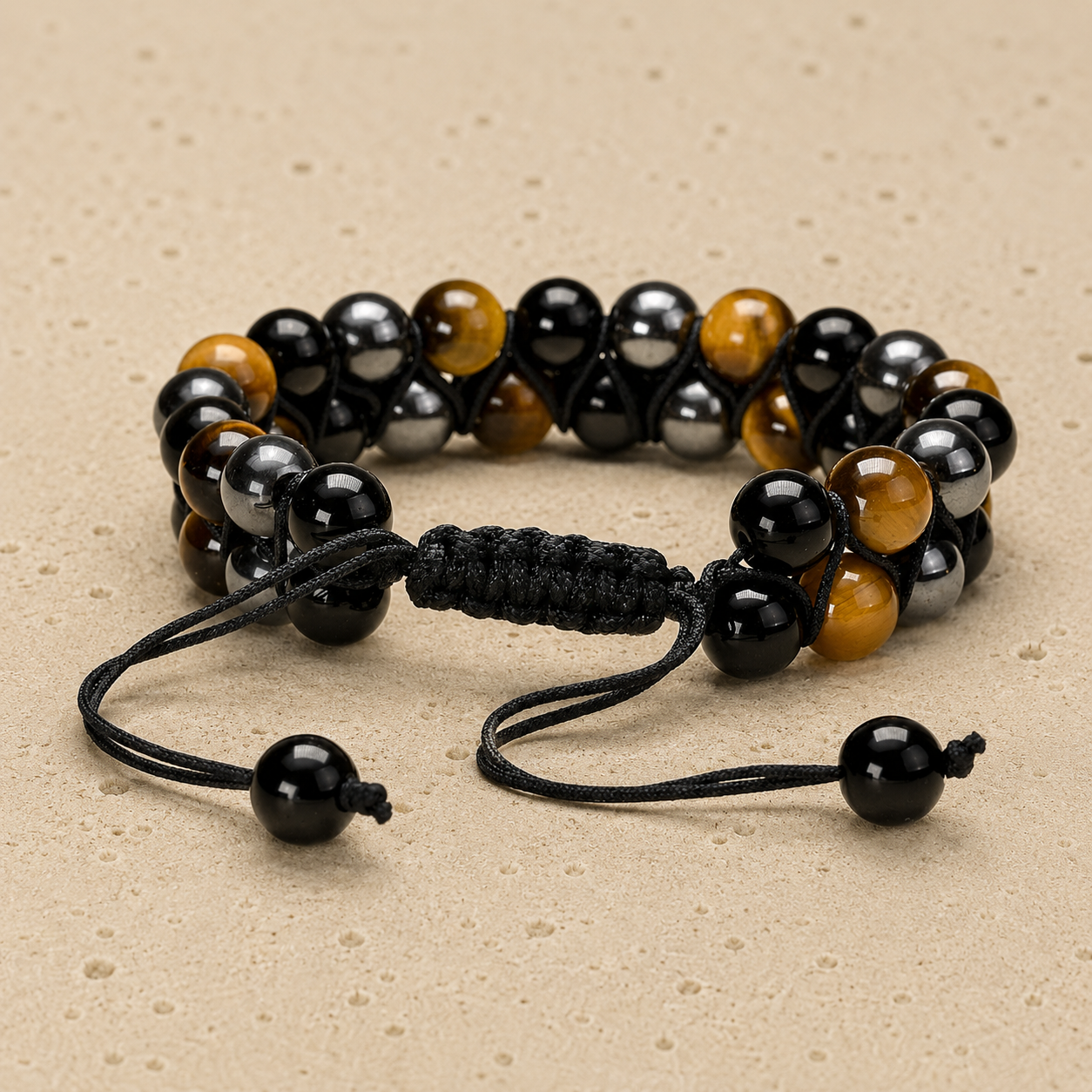 Bracelet en Obsidienne, Hématite & Oeil de Tigre - Bouclier Tellurique