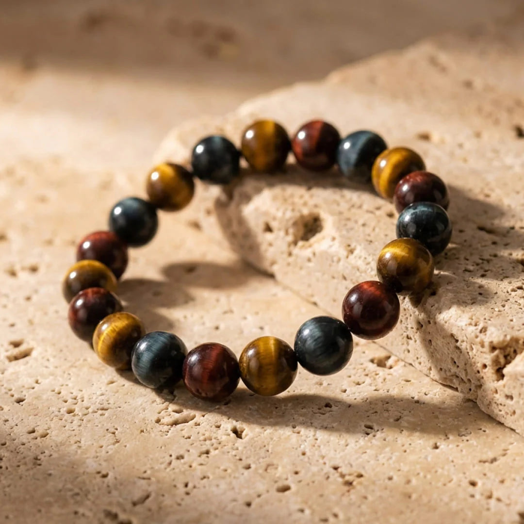 Bracelet en Oeil de Tigre, Taureau & Faucon - Sentinelle