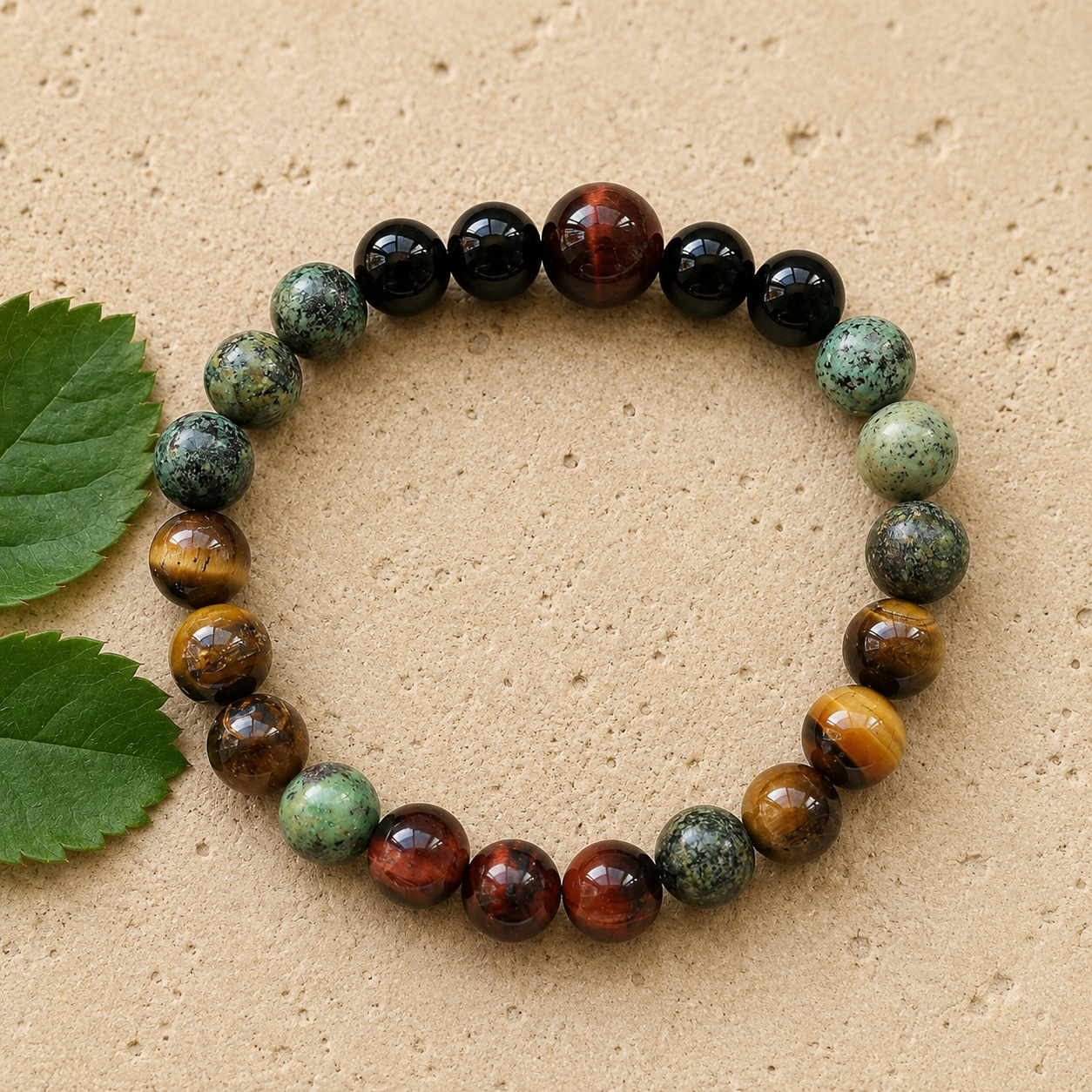 Bracelet en Oeil de Tigre, Oeil de Taureau & Turquoise Africaine - Bouclier d'Harmonie