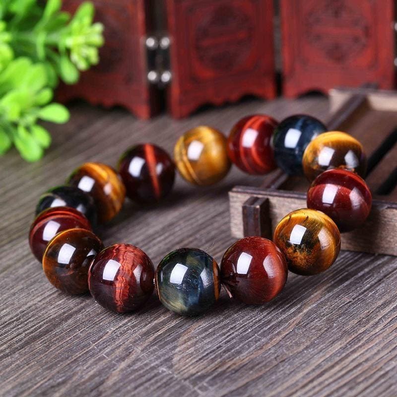 Bracelet "Sentinelle" en Oeil de Tigre, Taureau & Faucon